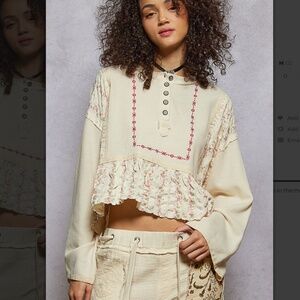 POL “ Cindi “ POL Babydoll Style Top in Thermal & Embroidered Detail 91